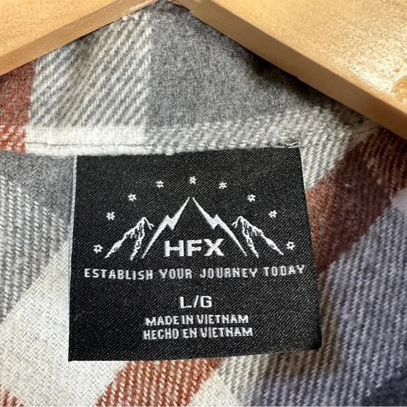 HFX Wool Blend Flannel Plaid Shacket Jacket Western Relaxed Fit Gray/Brown L - Picture 8 of 16